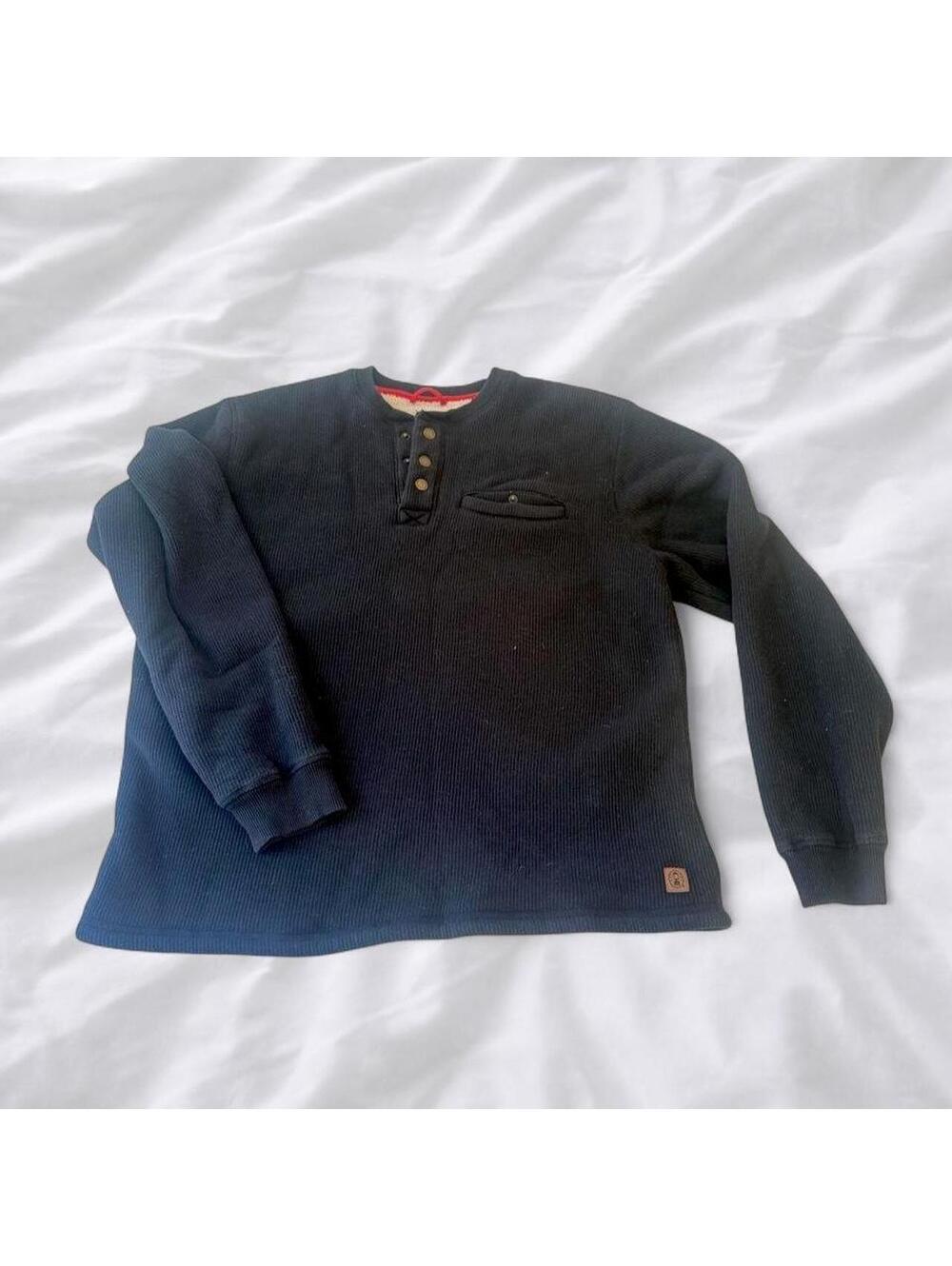 Coleman Black Sherpa Lined Henley Pullover Size Large